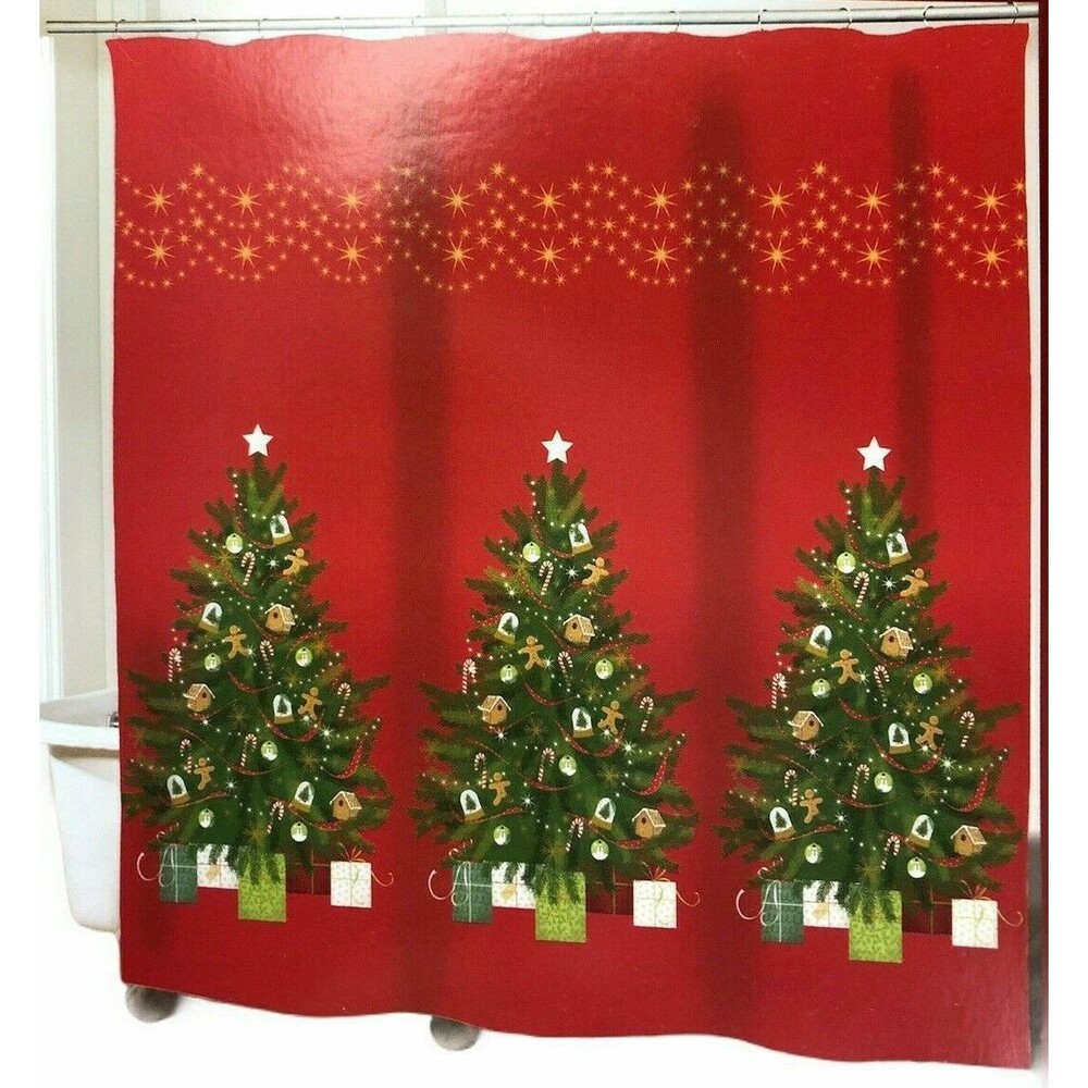 Avanti Linens Christmas Tree Fabric Shower Curtain Red 72x72 Holiday Winter